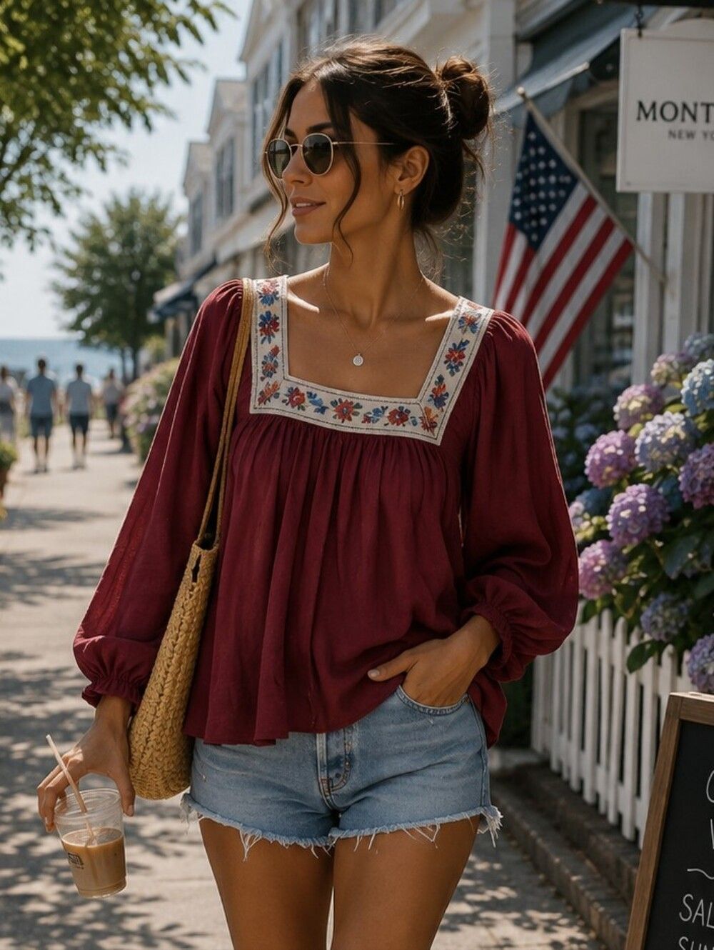 Anthropologie Red Peasent Flowy Blouse